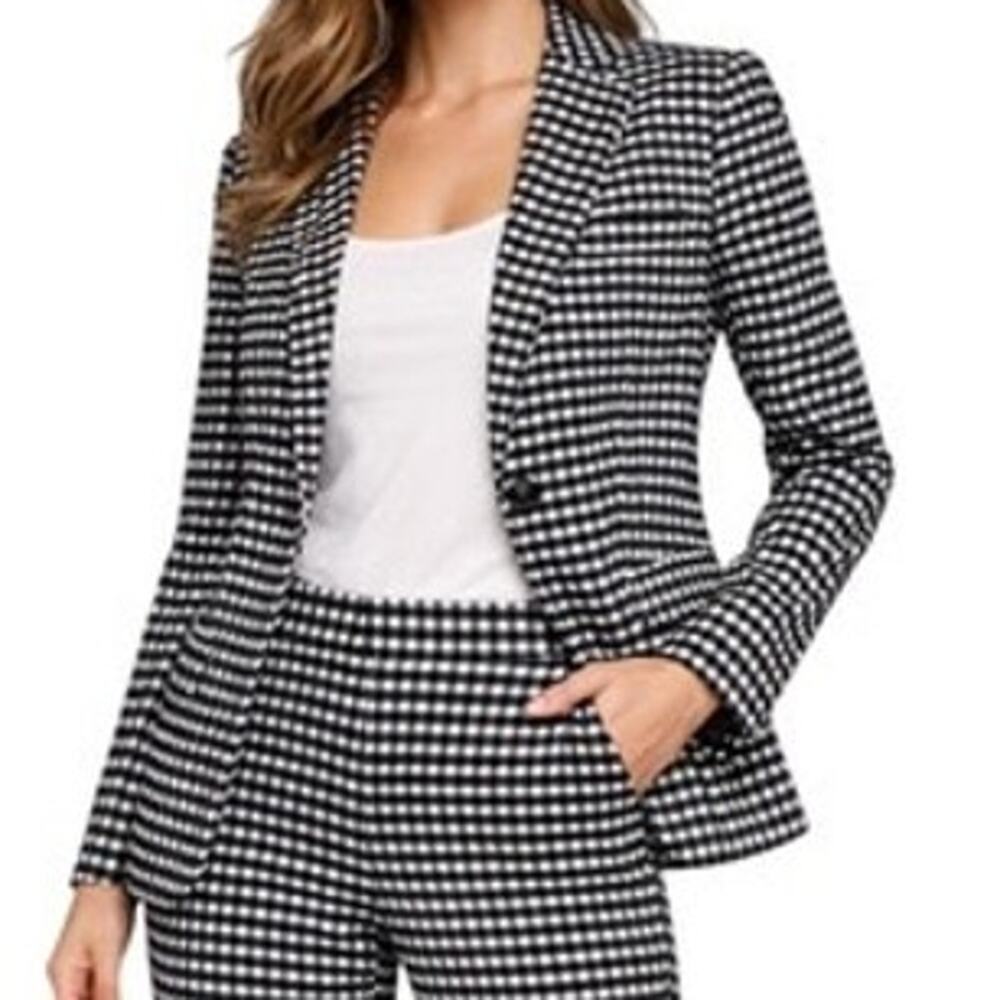 Banana Republic Long and Lean Blazer Black and White Gingham Chic Women's Sz. 14